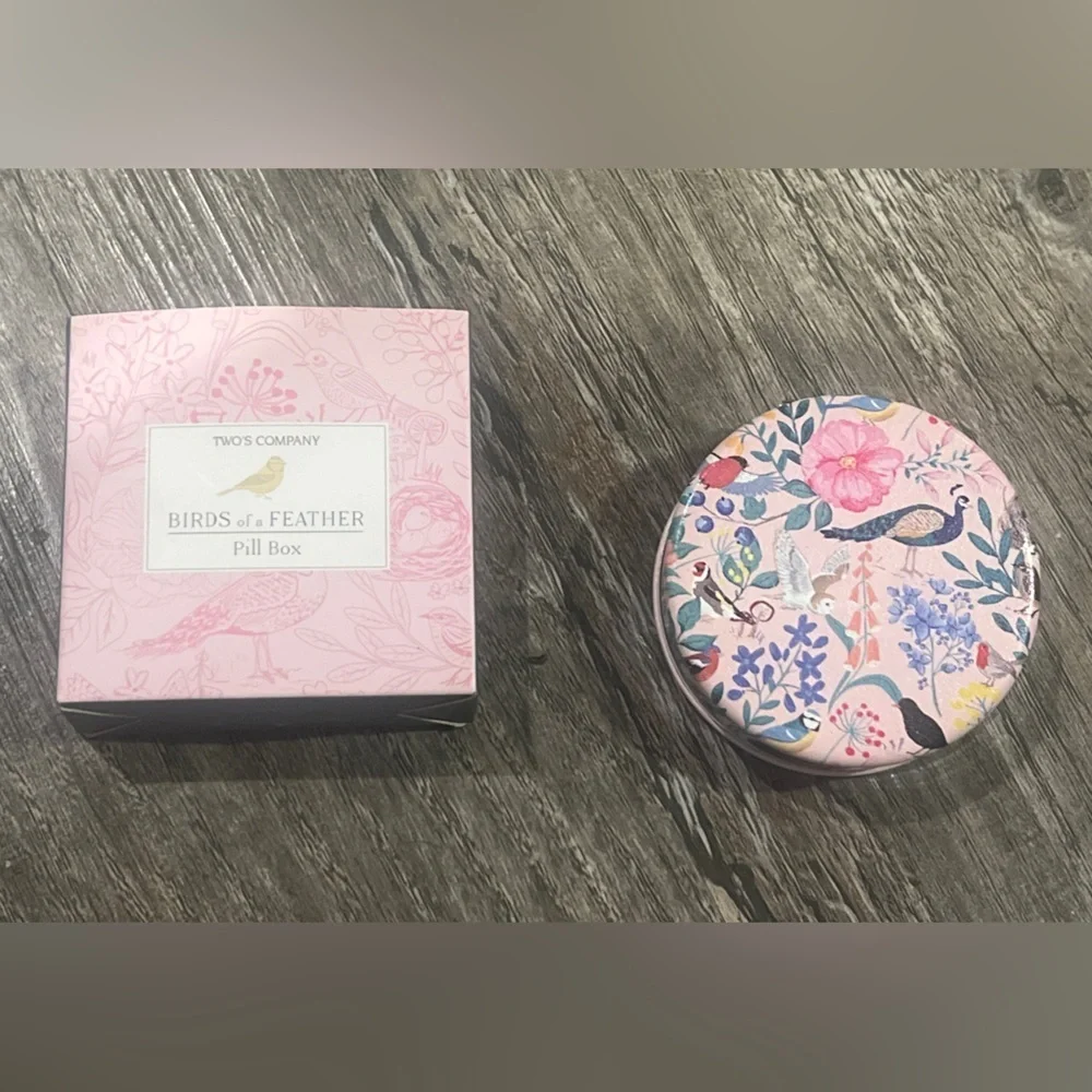 Two's Company Pink Birds of a Feather Pill Box